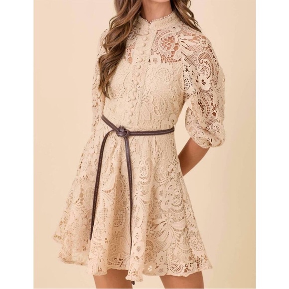 Zimmermann Waverly Lace Minidress in Cream Beige Size AU 2 / US 8 - Picture 12 of 13